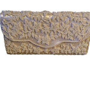Vintage Kaufmans Hand Beaded Ivory Clutch (before 1997)